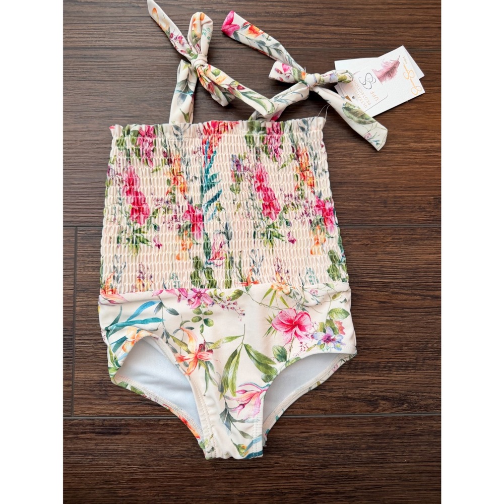 Jessica Simpson Girls Floral Smocked One Piece Swimsuit 2T NWT XD454JSH2
